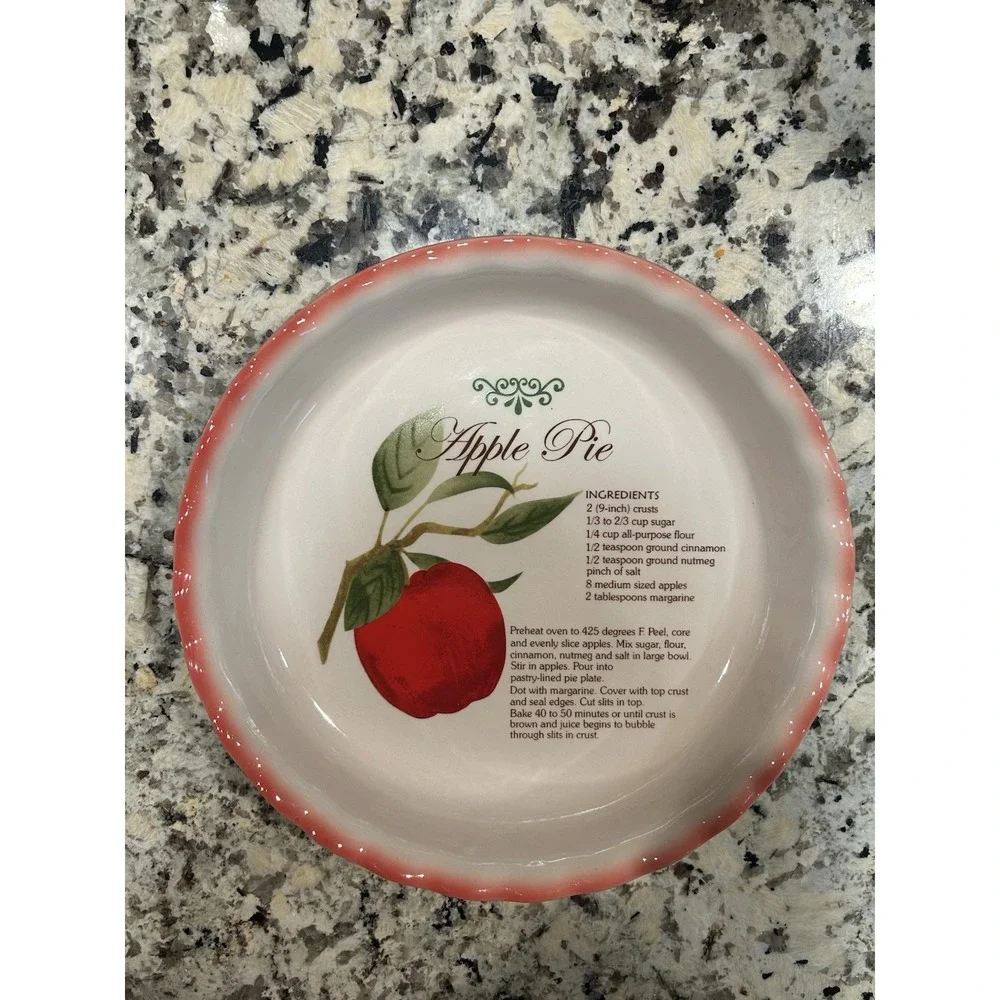 Vintage Ceramic Red Apple Pie Recipe Plate Dish Scalloped 10 Inch